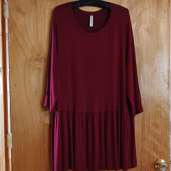 Zenana Outfitters Dresses & Skirts - Zenana Premium Flowy Jersey Knit Swing Dress Burgundy ¾-Sleeve Lagenlook Size 3X